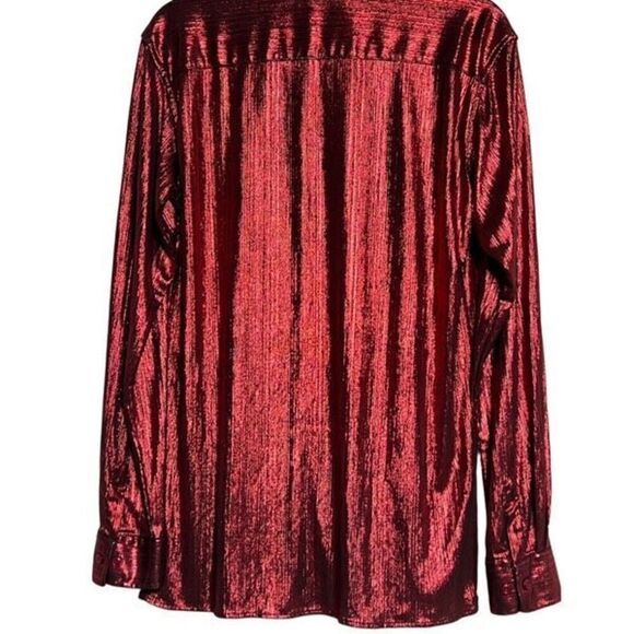 Paul Jones Men's Red Metallic 70's Disco Shirt Long Sleeve Button Down Size Medi - Picture 2 of 6